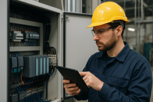 técnico de automação mechendo em clp